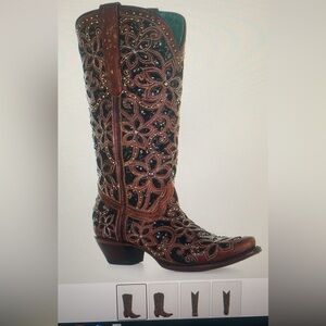 Corral Brown and Black Embroidered Cowgirl Boots
